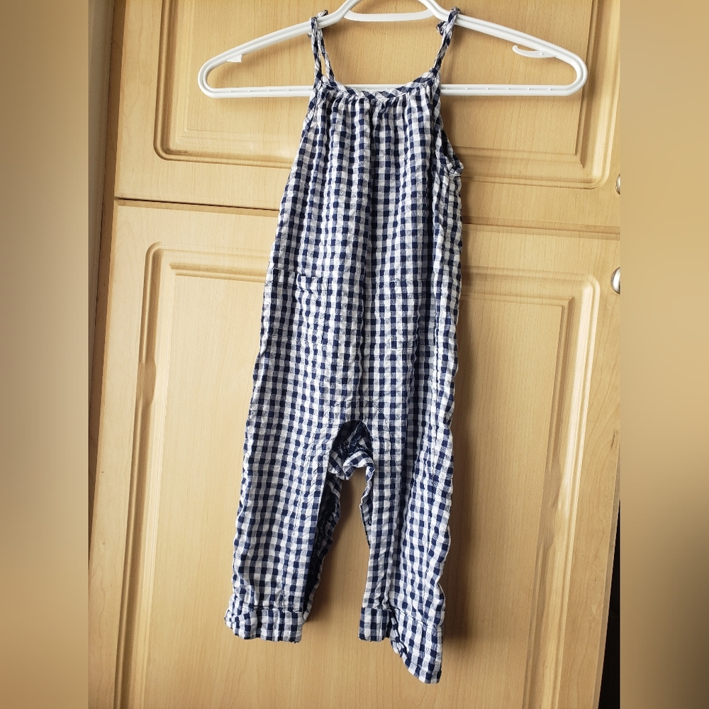 Little Earthling Navy and White Gingham Romper 2 Pockets